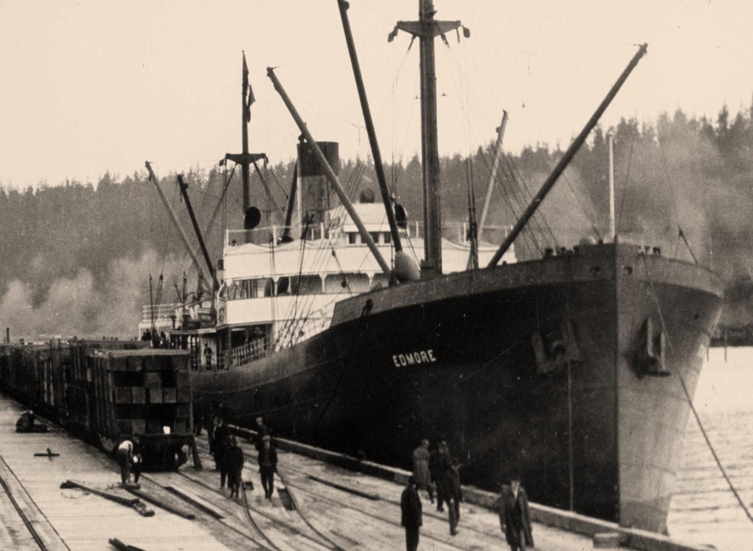 black and white photo of a steamship