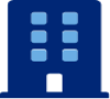 Blue icon of a four story building