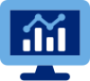 Blue icon of a bar and line chart on a computer monitor
